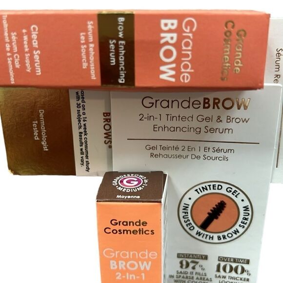 Grande Brow Brow Serum and Tinted Gel Deluxe Size Bundle 0.03oz./1ml, NWB - Picture 2 of 2